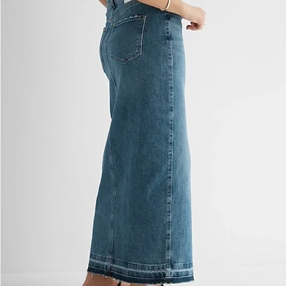 Express Denim Maxi Skirt Front Slit Jean Long Skirt High Waisted Blue Size 4 - Picture 2 of 8